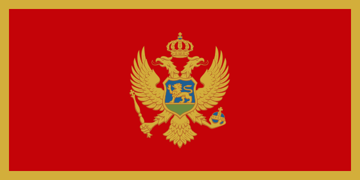 A red flag with a gold border and crowned double-headed eagle in the center