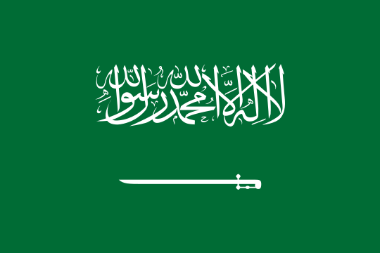 A green flag with the shahada and a horizontal sword in white