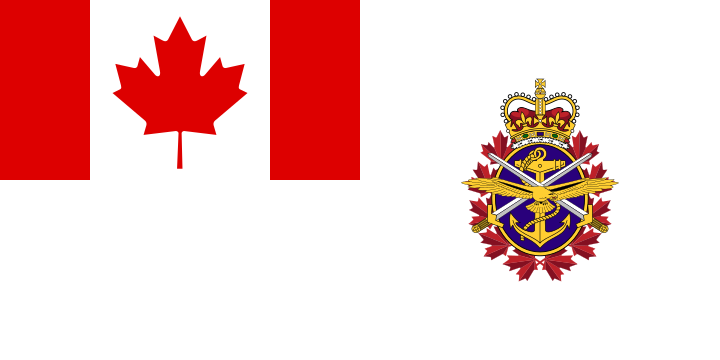 A white flag with the Canadian flag in the canton and the badge of the Canadian Armed Forces in the fly