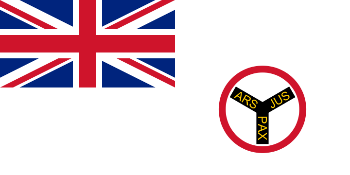 A white flag with the British Union Jack in the canton and the badge of the Royal Niger Company in the fly